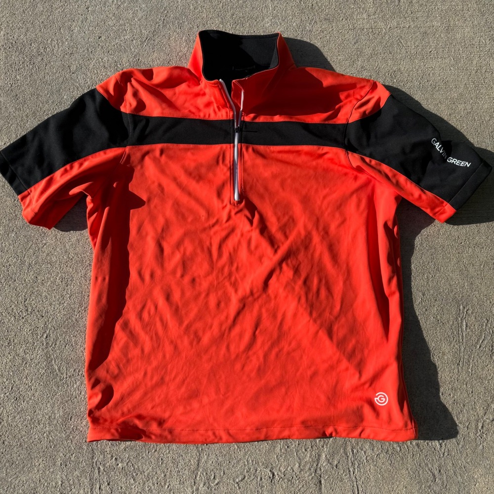 Galvin Green 1/4 Zip Pullover Mens Large  Orange Short Sleeve Golf Softshell